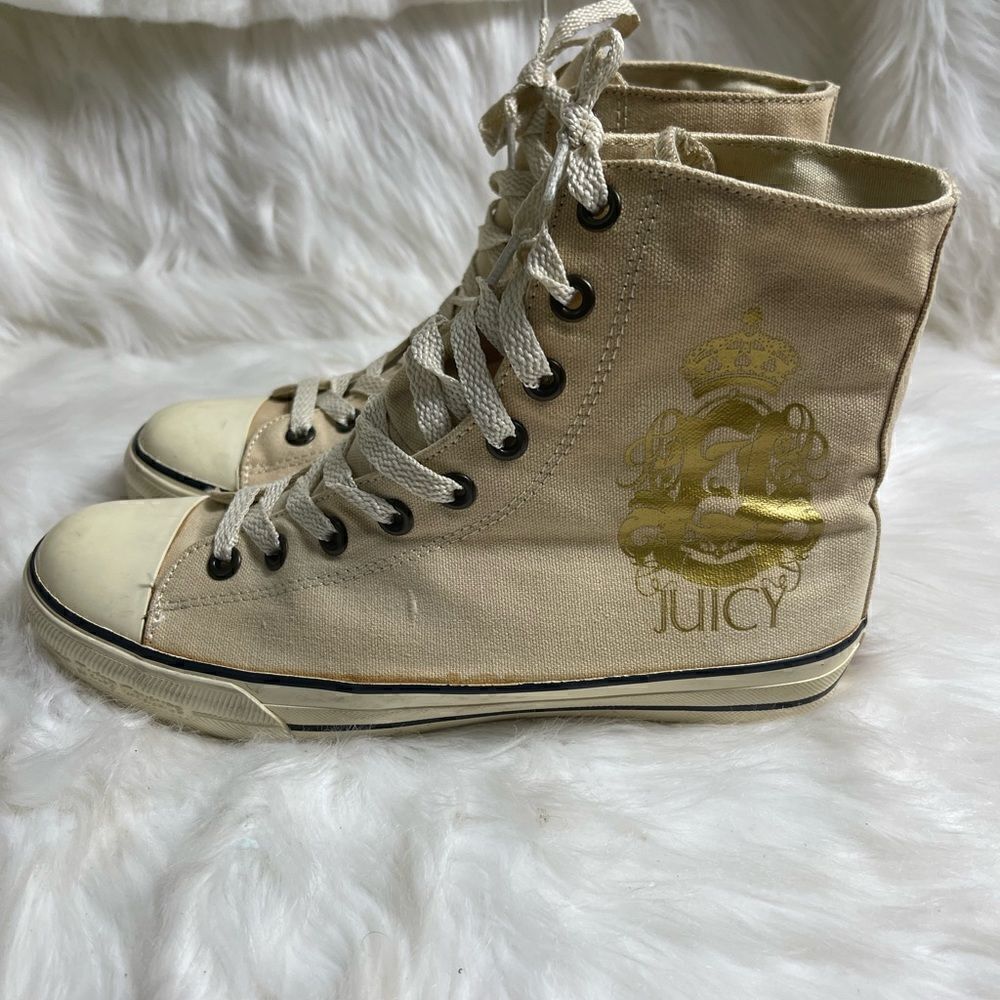 Juicy couture beige and gold canvas lace up sneakers size10